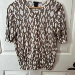 Ann Taylor Taupe and White Patterned Cardigan